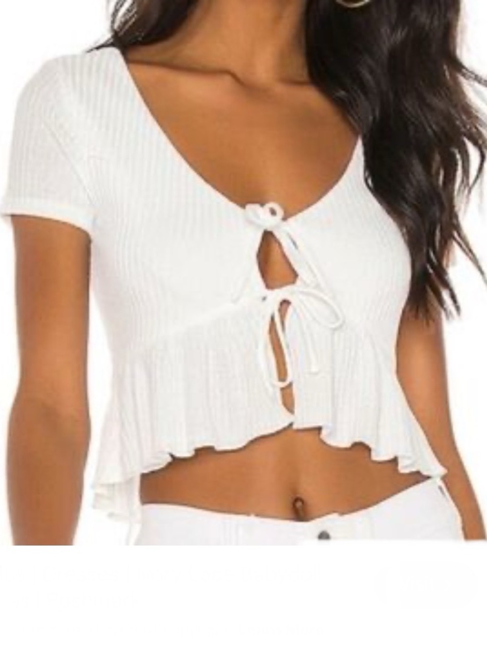 NWT Discreet Women’s White Waffle Tie-Front Peplum Top